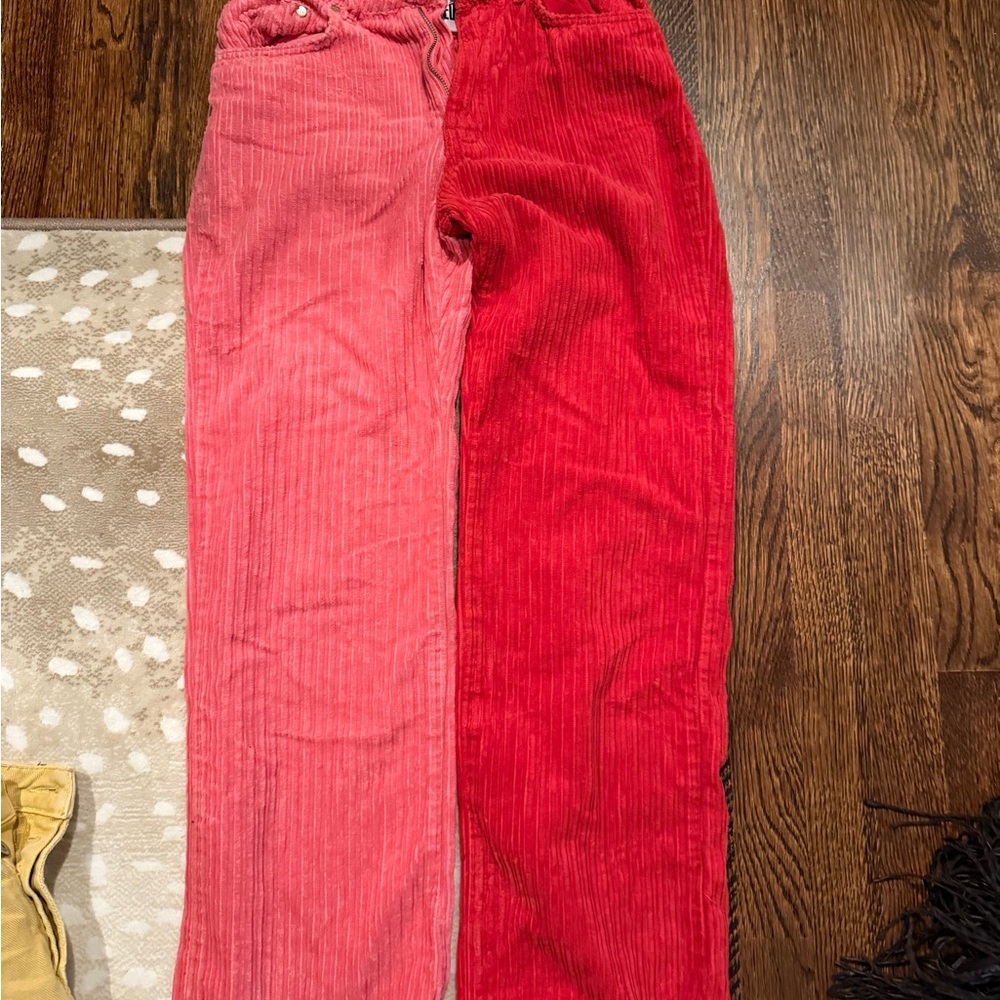 The Ragged Priest Red and Pink Corduroy Straight Leg Pants